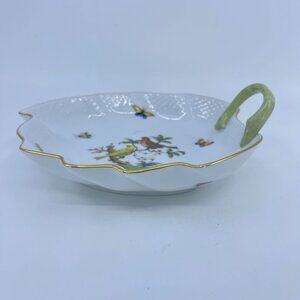 vintage herend hand painted porcelain leaf dish rothschild bird motif